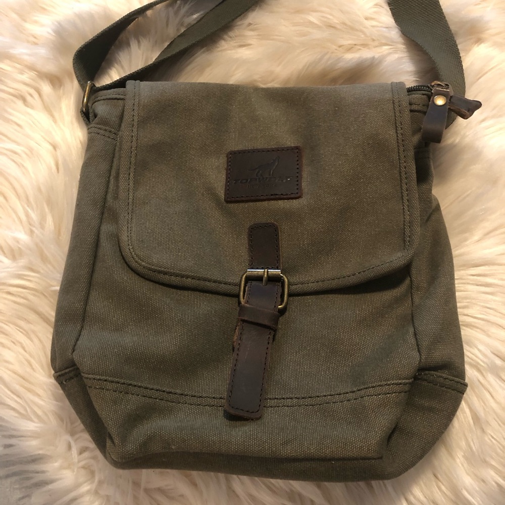 Topwolf canvas and leather messenger crossbody bag